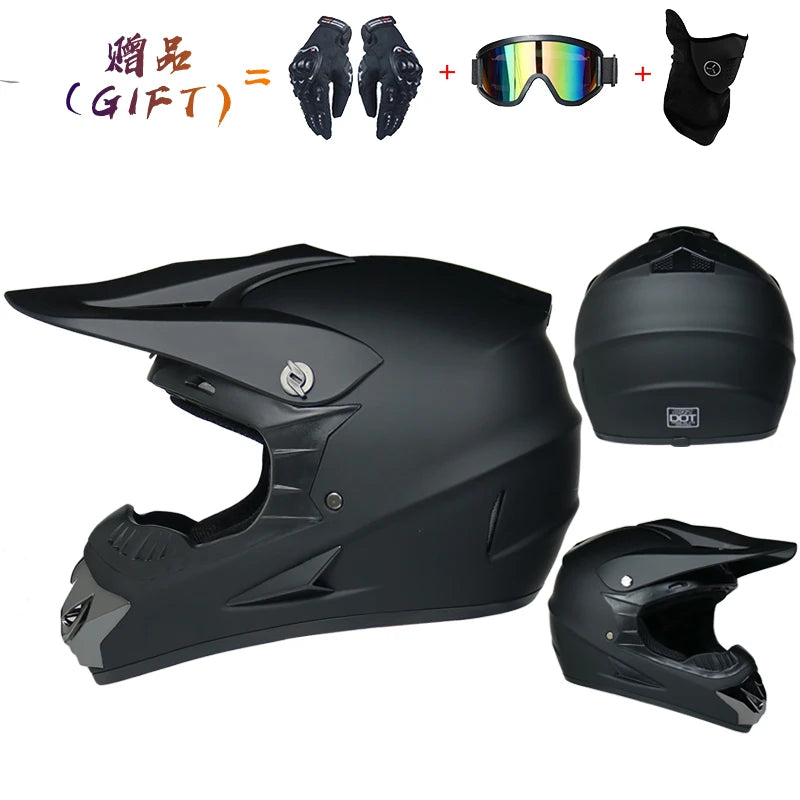 KIT MOTOCROSS COMPLET - Casque + Gants + Lunettes + Cagoule - Sécurité DOT